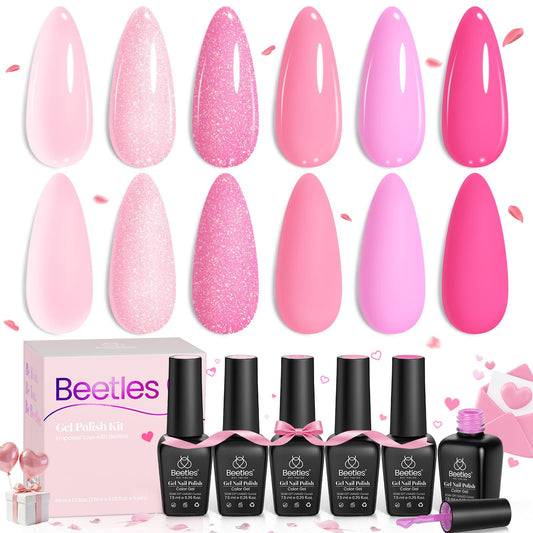 beetles front packaging pink set showing six mini bottles, clear organization and variety