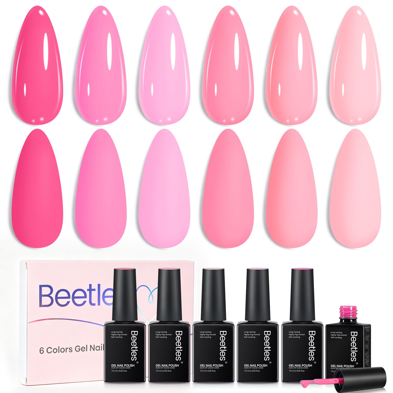 beetles front packaging showing six pink bottles and brand for gift appeal