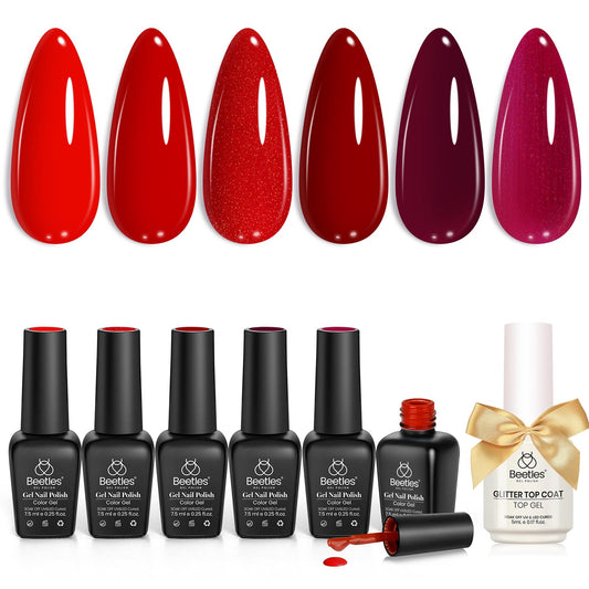 beetles front packaging showing full red gel set and clear labeling benefit: easy gift-ready kit
