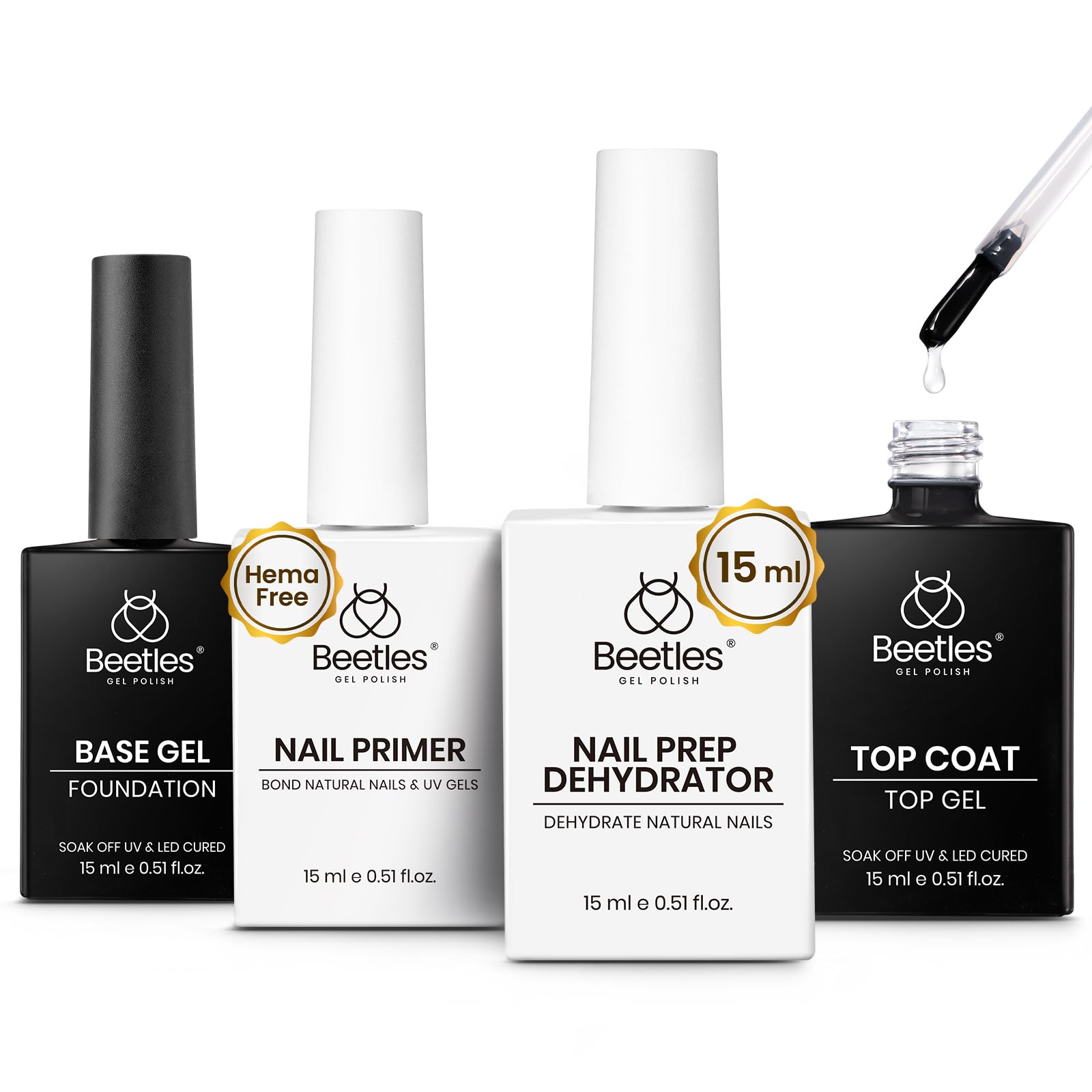 Beetles front packaging of 4-piece gel prep kit showing contents and benefits