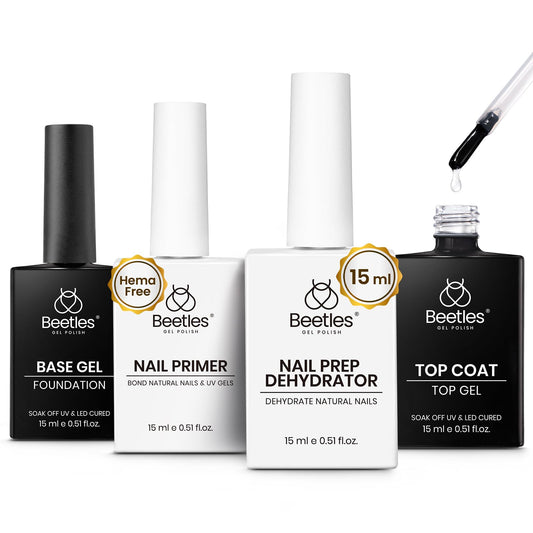 Beetles front packaging of 4-piece gel prep kit showing contents and benefits