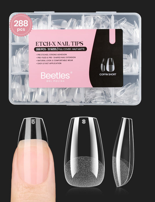 beetles front packaging showing 288 nail tips and contents for easy selection