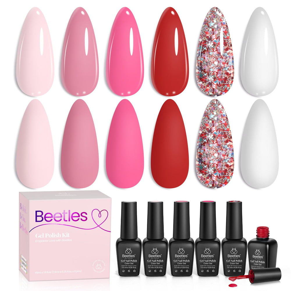 beetles front packaging showing six pink gel bottles and box, ideal gift