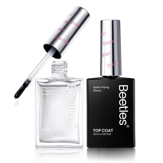 Beetles front packaging showing both base and top coat and quick-dry benefit