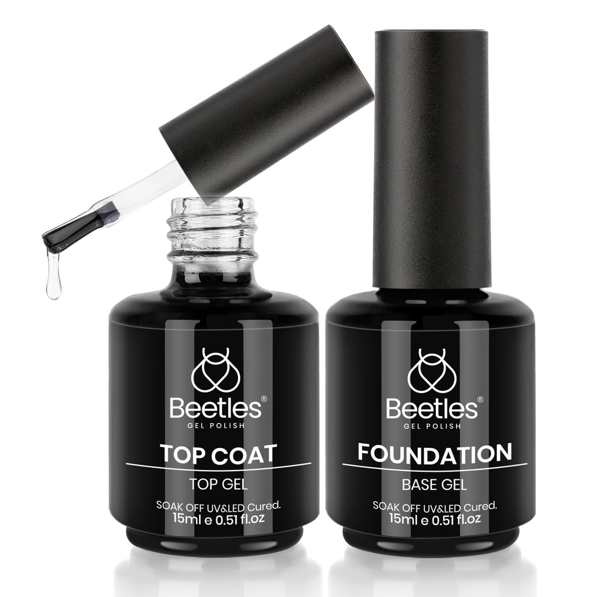 Beetles Gel Polish front packaging showing both 15ml bottles and benefits