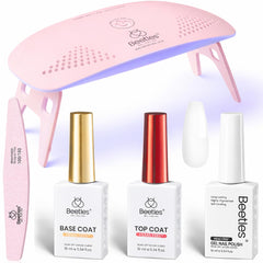 Beetles front packaging showing full white gel nail kit and travel-ready components