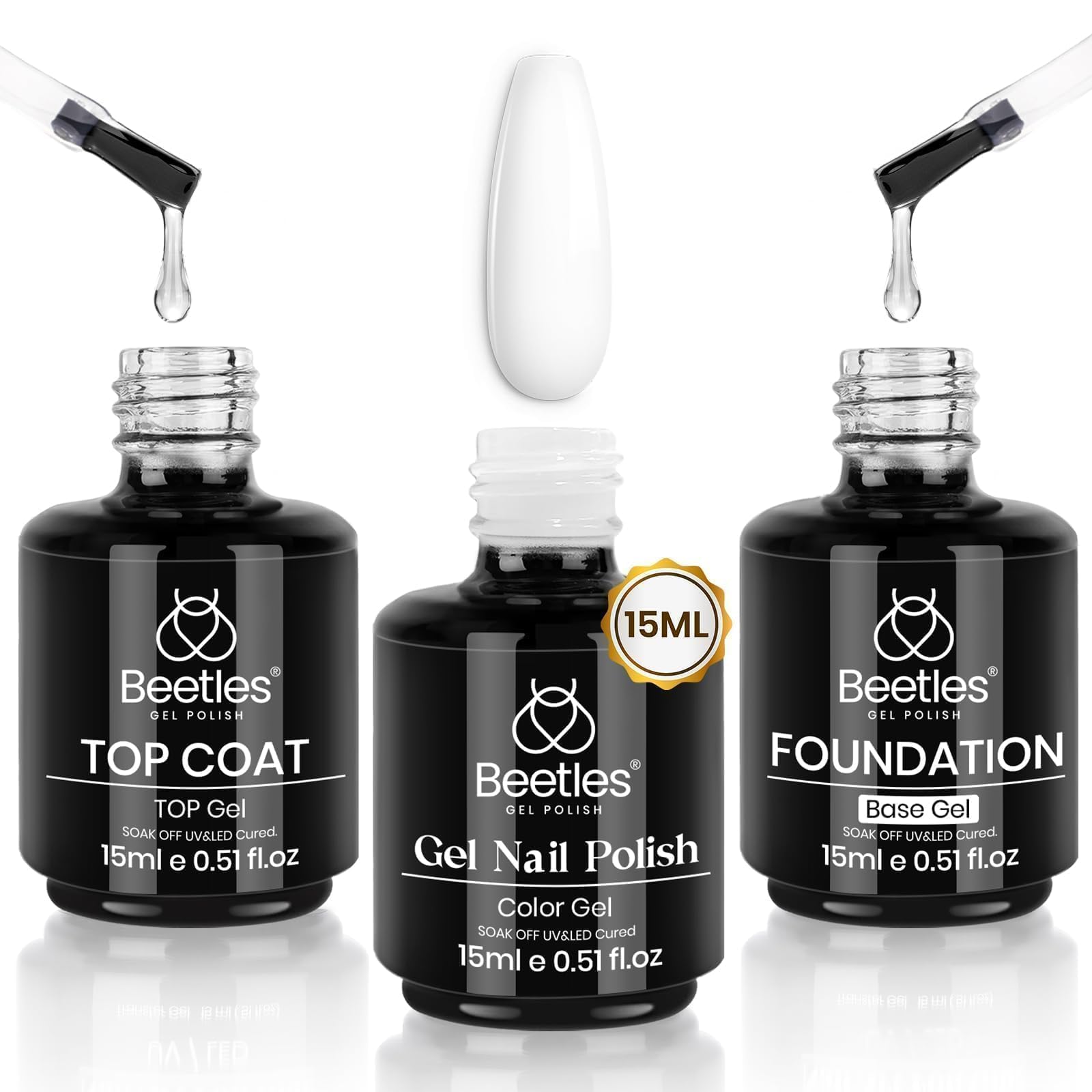 Beetles Gel Polish front packaging showing trio set and clear benefits