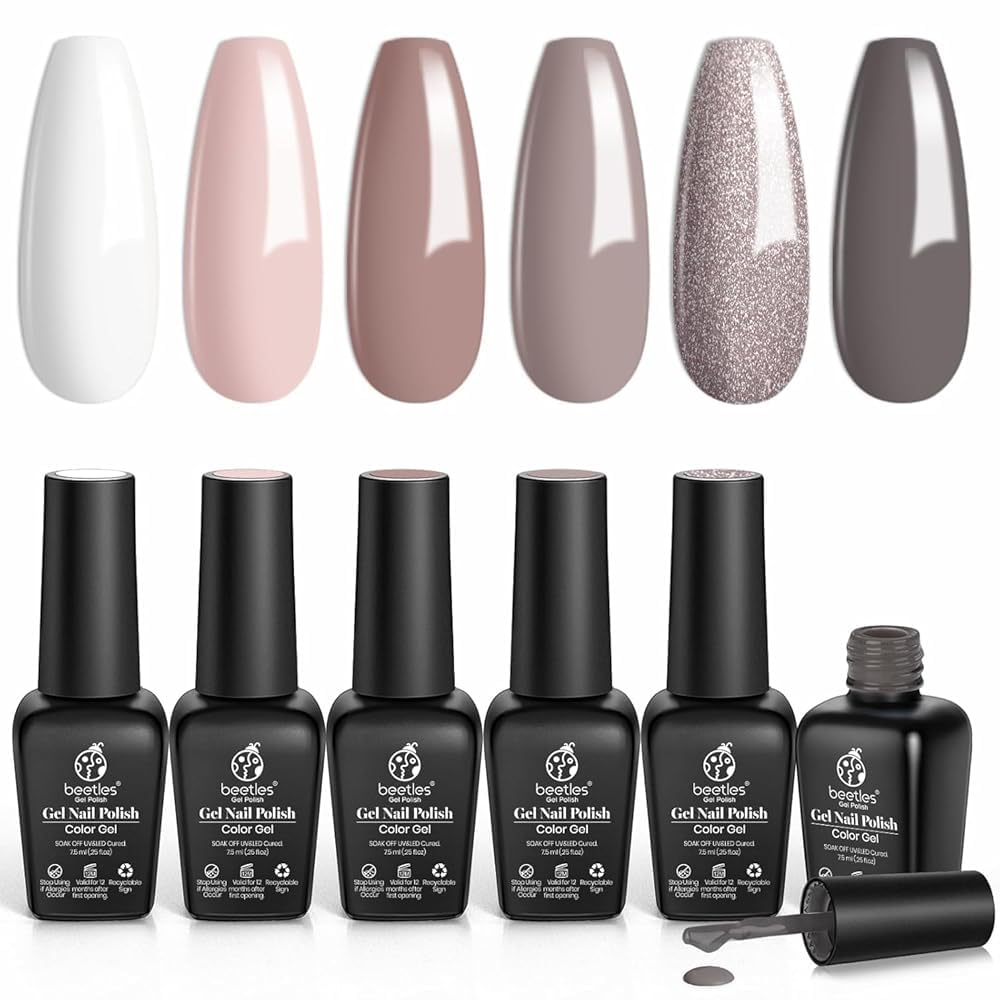 beetles front packaging showing six neutral gel bottles and kit contents for easy selection