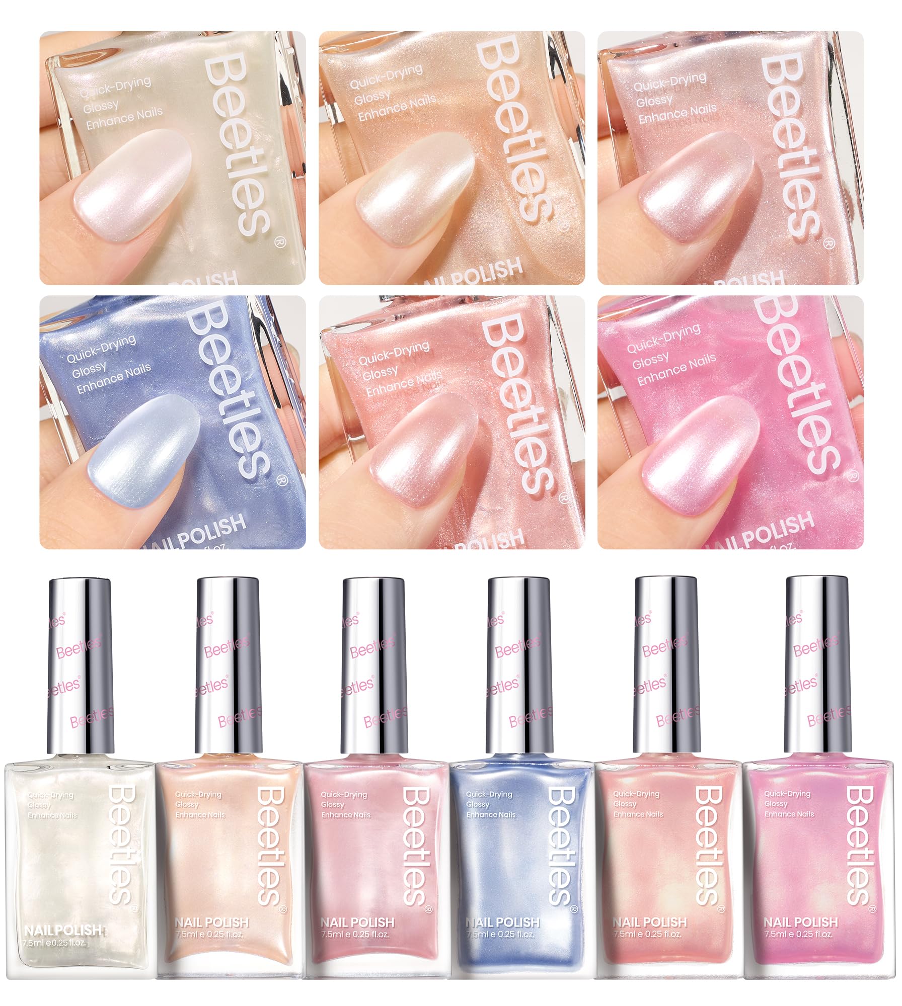 beetles front packaging showing six pastel bottles and easy storage benefit