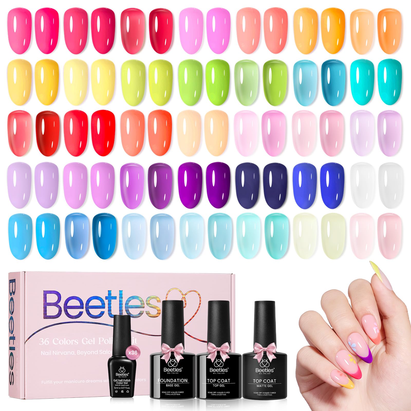Beetles front packaging showing 36 jelly gel bottles and gift-ready box benefits easy gifting