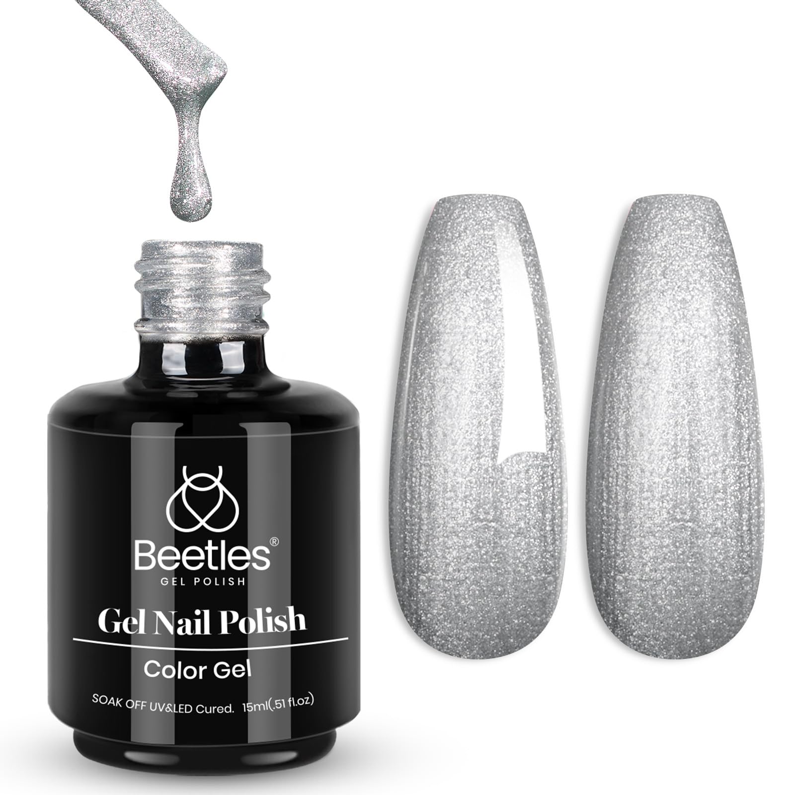 Beetles front packaging showing 15ml silver gel polish and brand