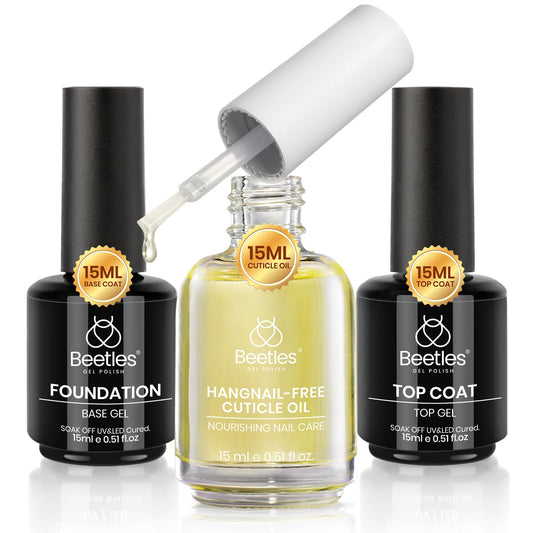 Beetles Gel Polish front packaging showing three 15ml bottles and kit benefits