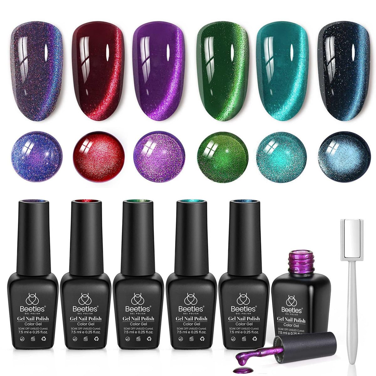 beetles front packaging showing six galaxy beam bottles and magnet, clear kit overview and benefit