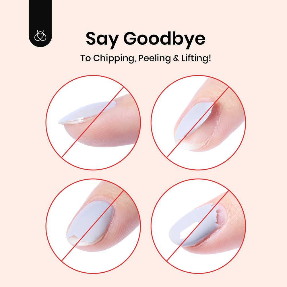 Beetles Gel Base before and after nail demonstrating improved adhesion benefit