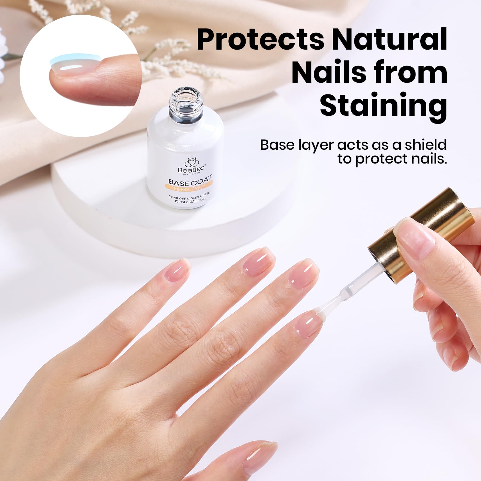 beetles Gel Base Coat smooth self-leveling texture on nail surface showing even finish benefit