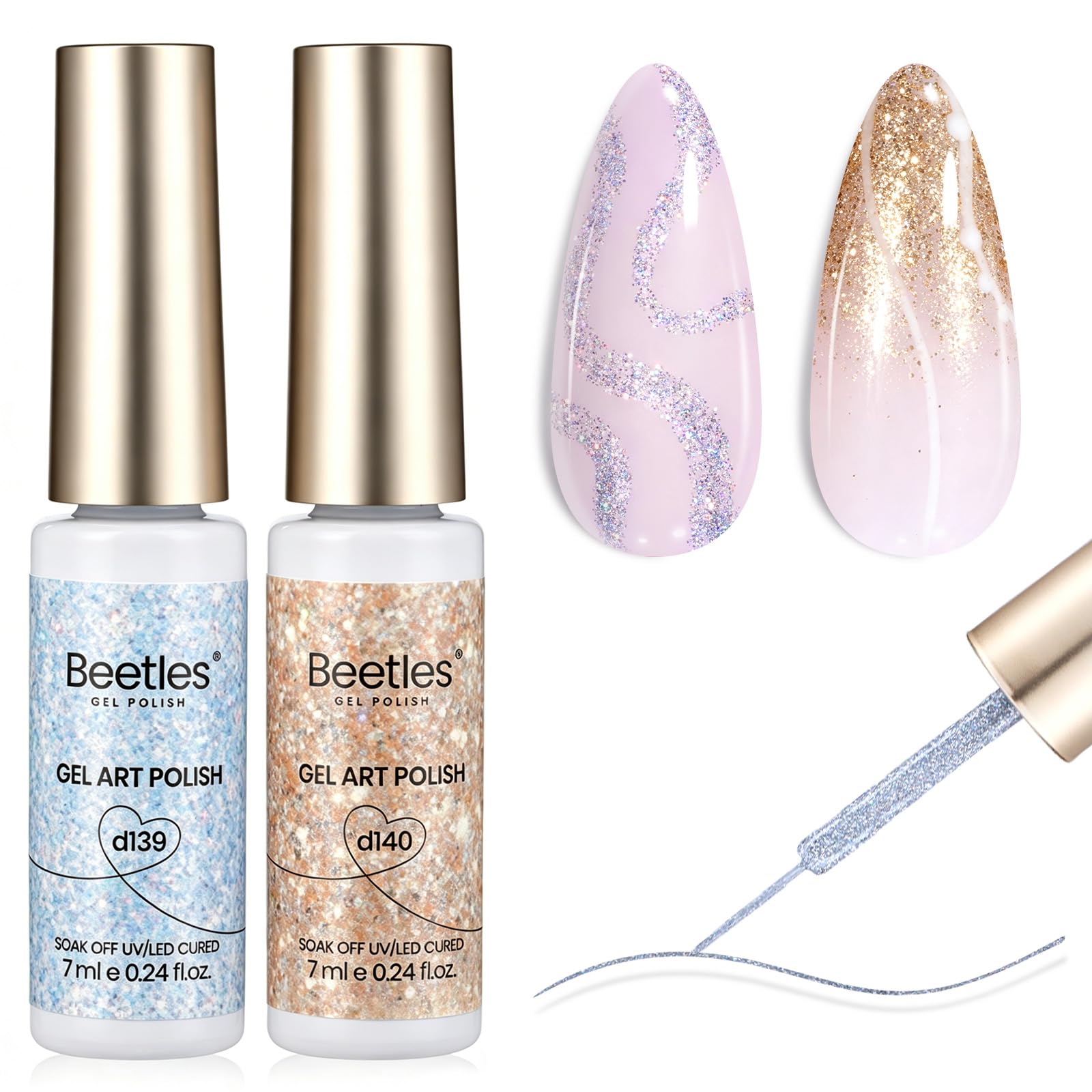 Beetles Gel Polish front packaging showing two metallic gel liners and branding benefit neat storage