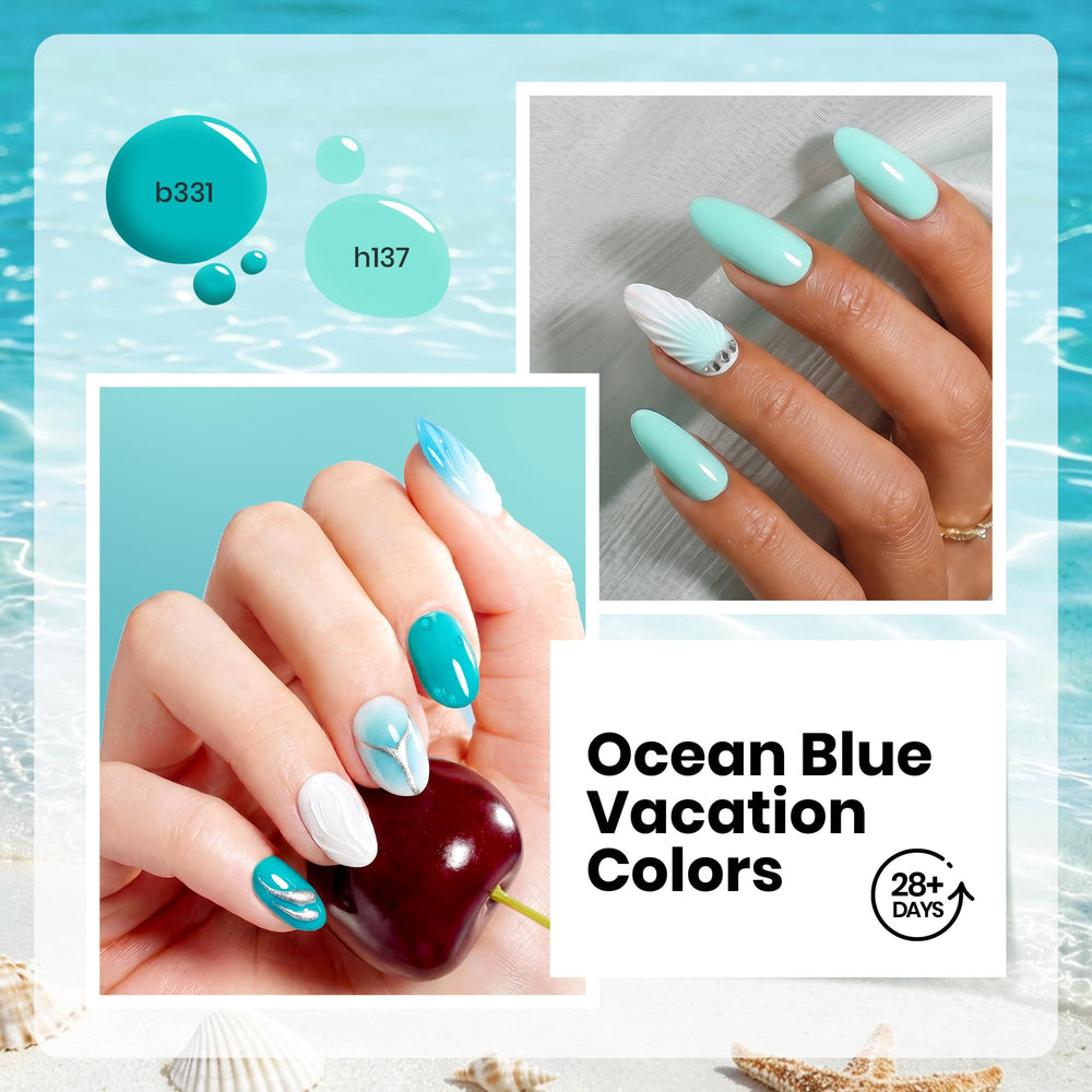 beetles Gel Polish on nails in a beach setting illustrating long-lasting glossy finish
