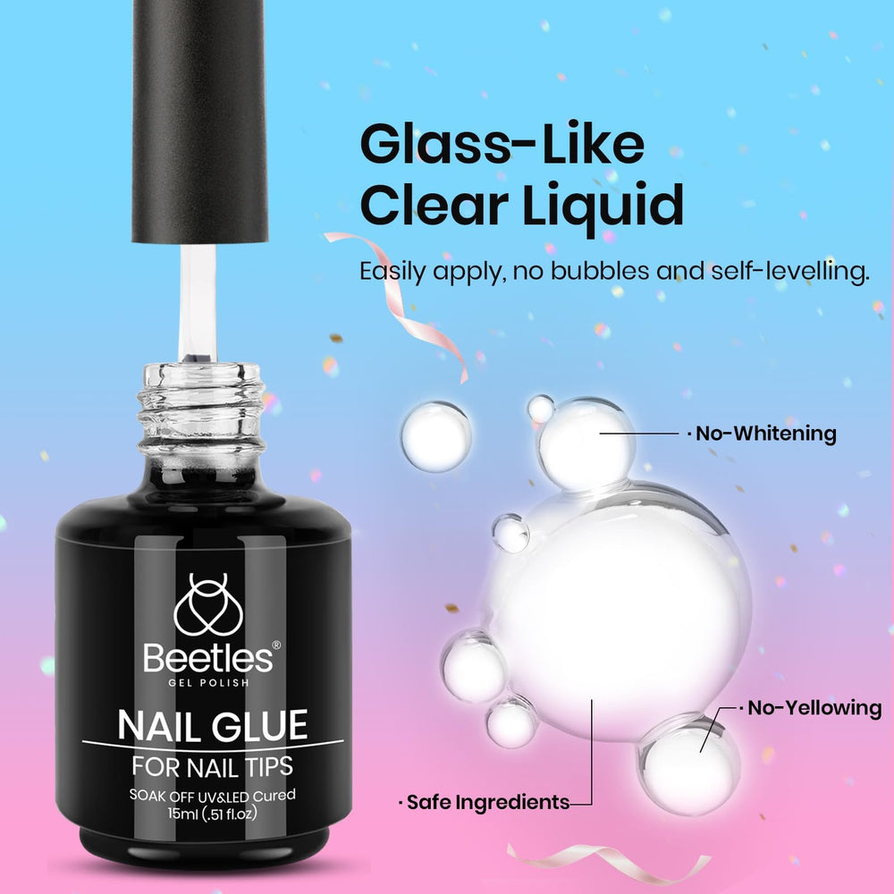 Beetles Gel Polish before and after tip application illustrating secure seamless tip adhesion