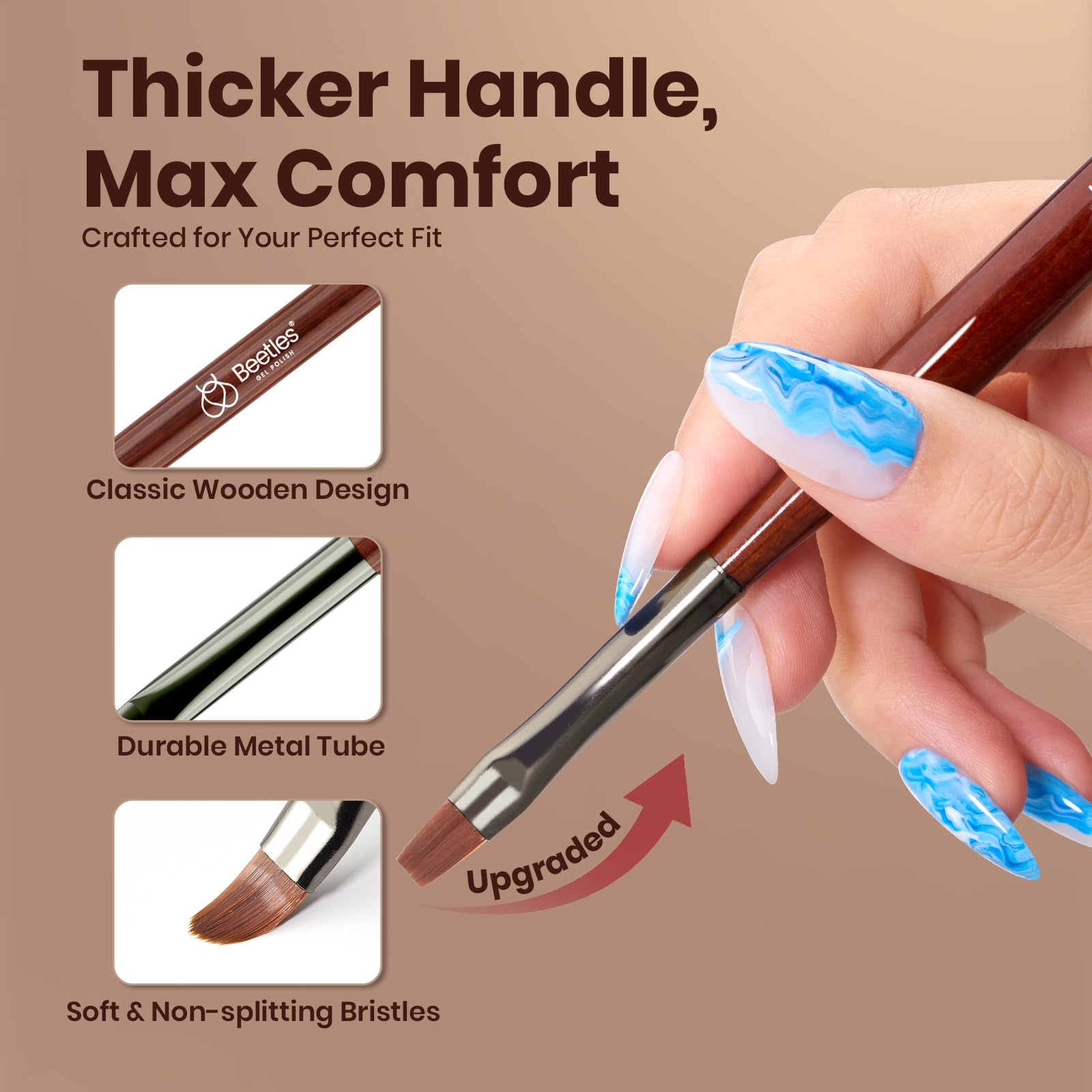 beetles Gel Polish closeup of wooden alloy handle highlighting ergonomic grip for precise control