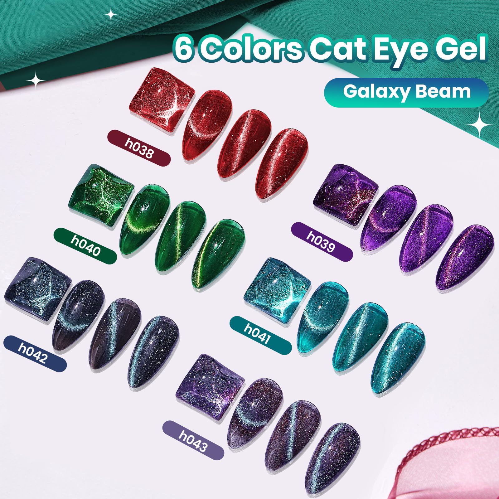 beetles color swatch fan showing six shifting shades, visualizes color choices and shimmer