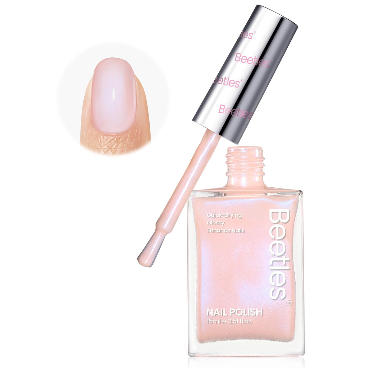 Beetles Gel Polish front bottle showing nude glossy finish and packaging benefit