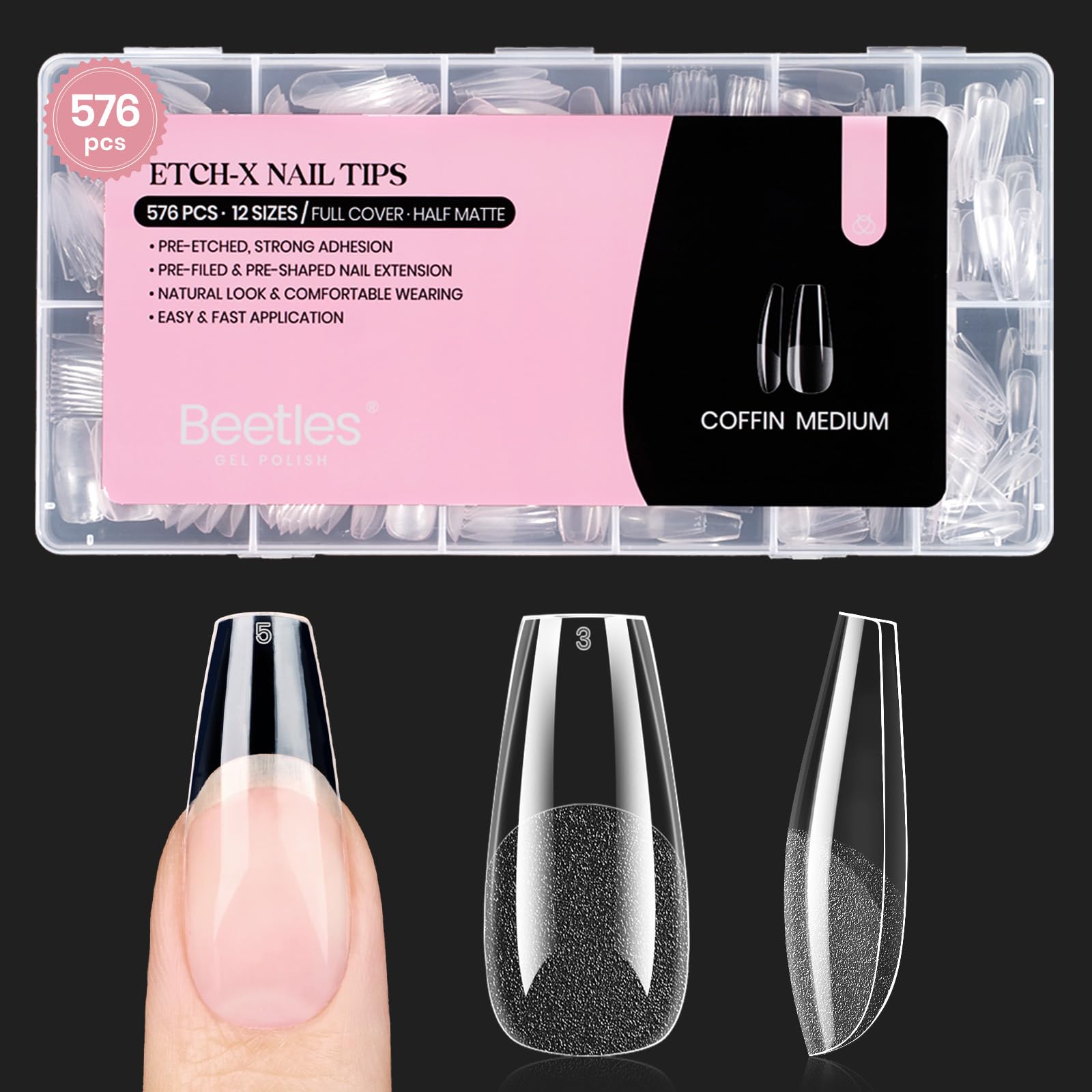 beetles gel polish front packaging showing full 576-piece kit and benefits