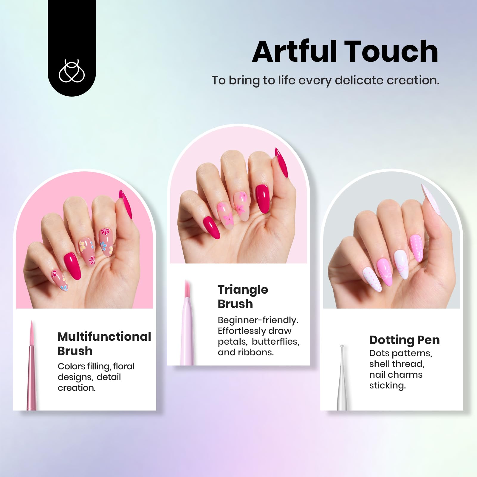 beetles Gel Polish brush demonstrating a smooth gradient stroke for seamless color transitions