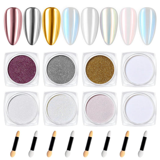 beetles Gel Polish jars arranged to show eight vibrant chrome and aurora shades for variety