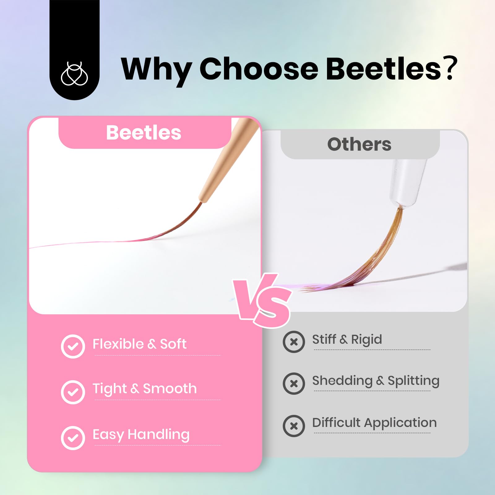 beetles Gel Polish brushes shown beside fingers to indicate true-to-size scale and comfortable grip