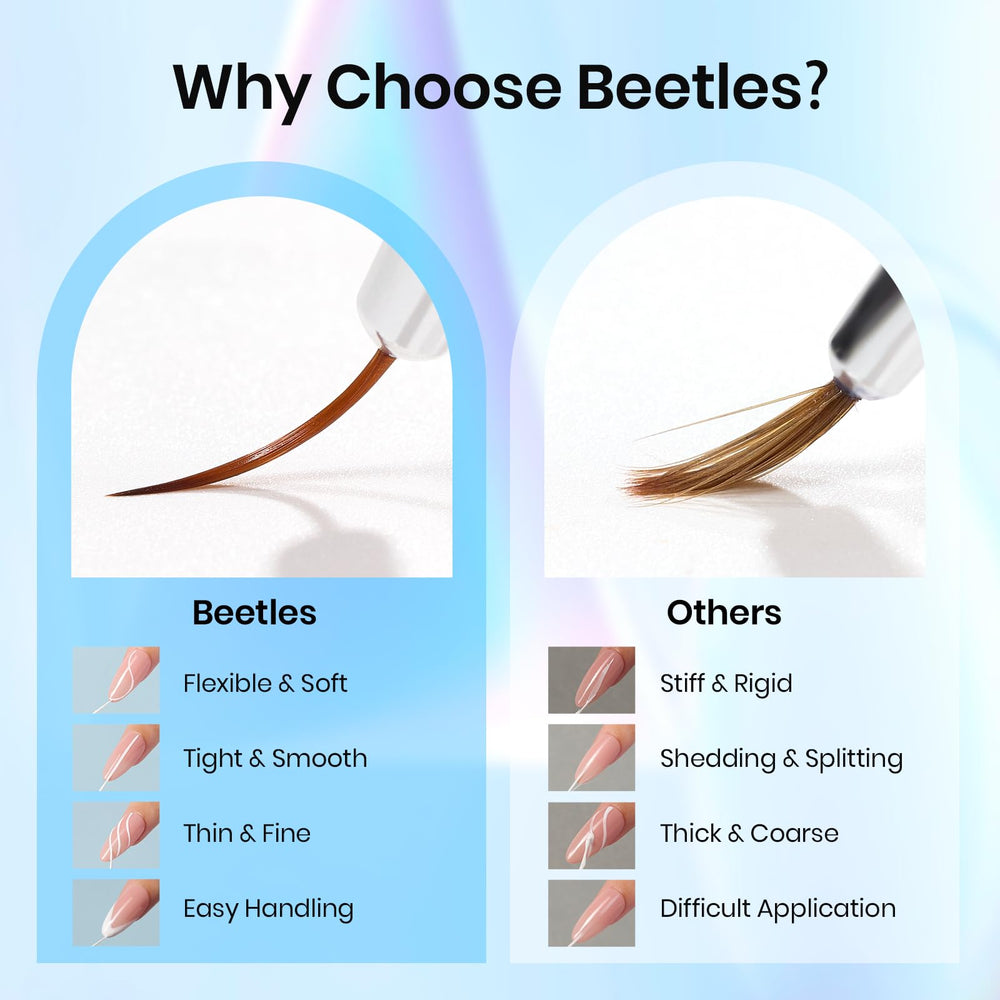 Beetles Gel Polish brushes held in hand to show scale and ergonomic comfort