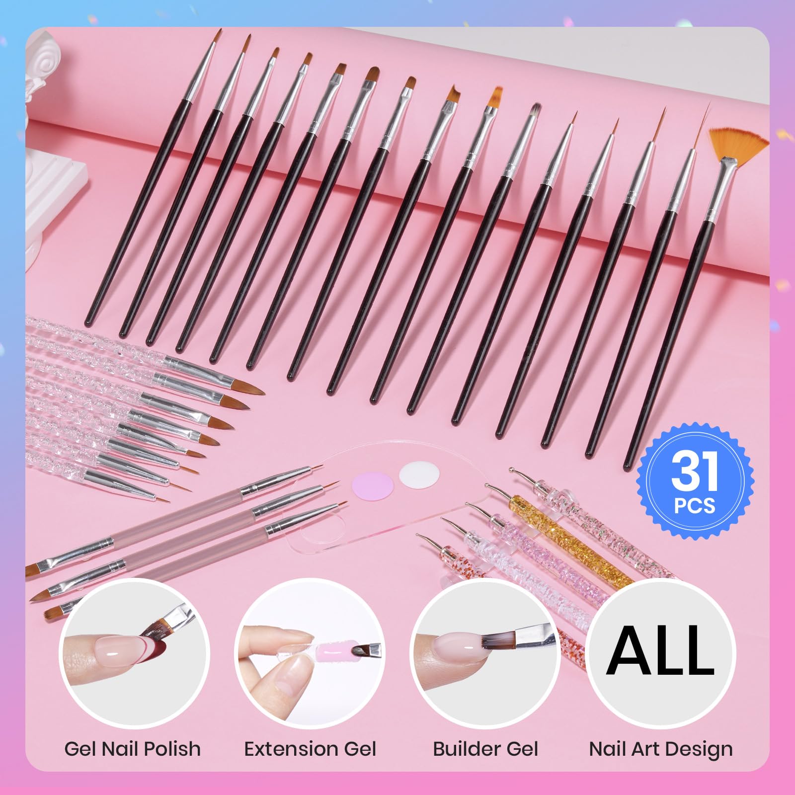 beetles Gel Polish brushes beside ruler showing scale for accurate sizing