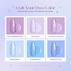 beetles gel polish swatch strip set displaying all six periwinkle and blue shades