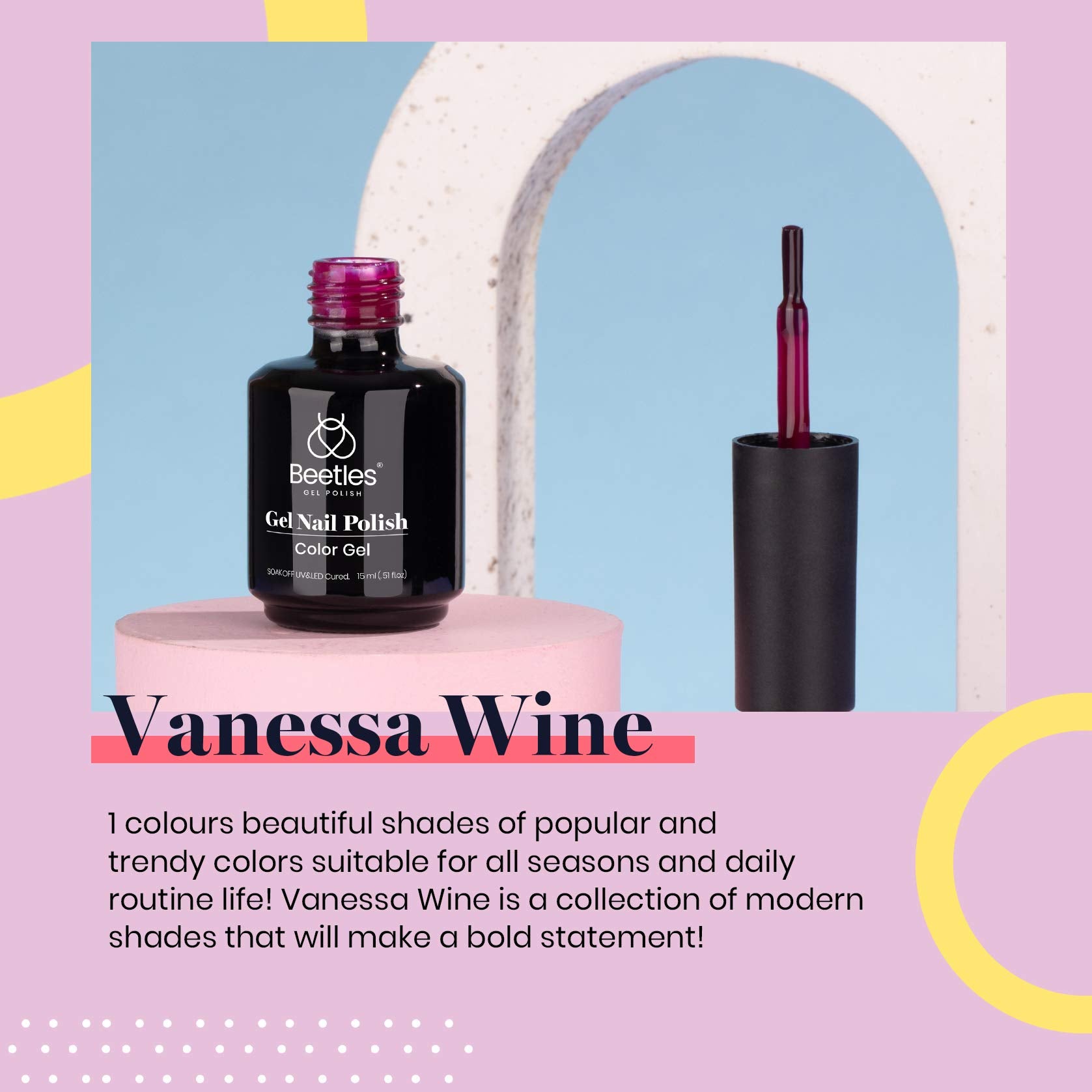 Beetles Gel Polish color swatches on plate illustrating Vanessa Wine opacity and layering benefit