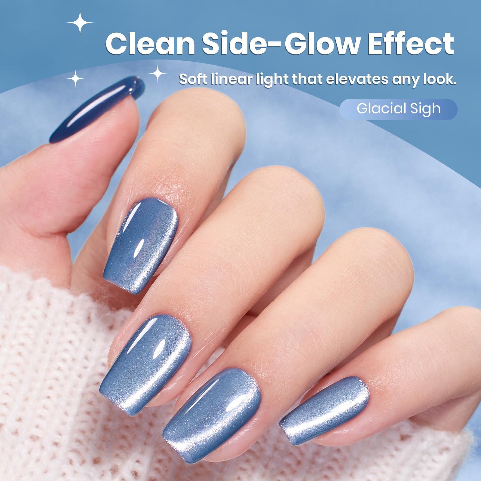 Beetles brush pulling smooth light-blue gel texture to show application control and even spread
