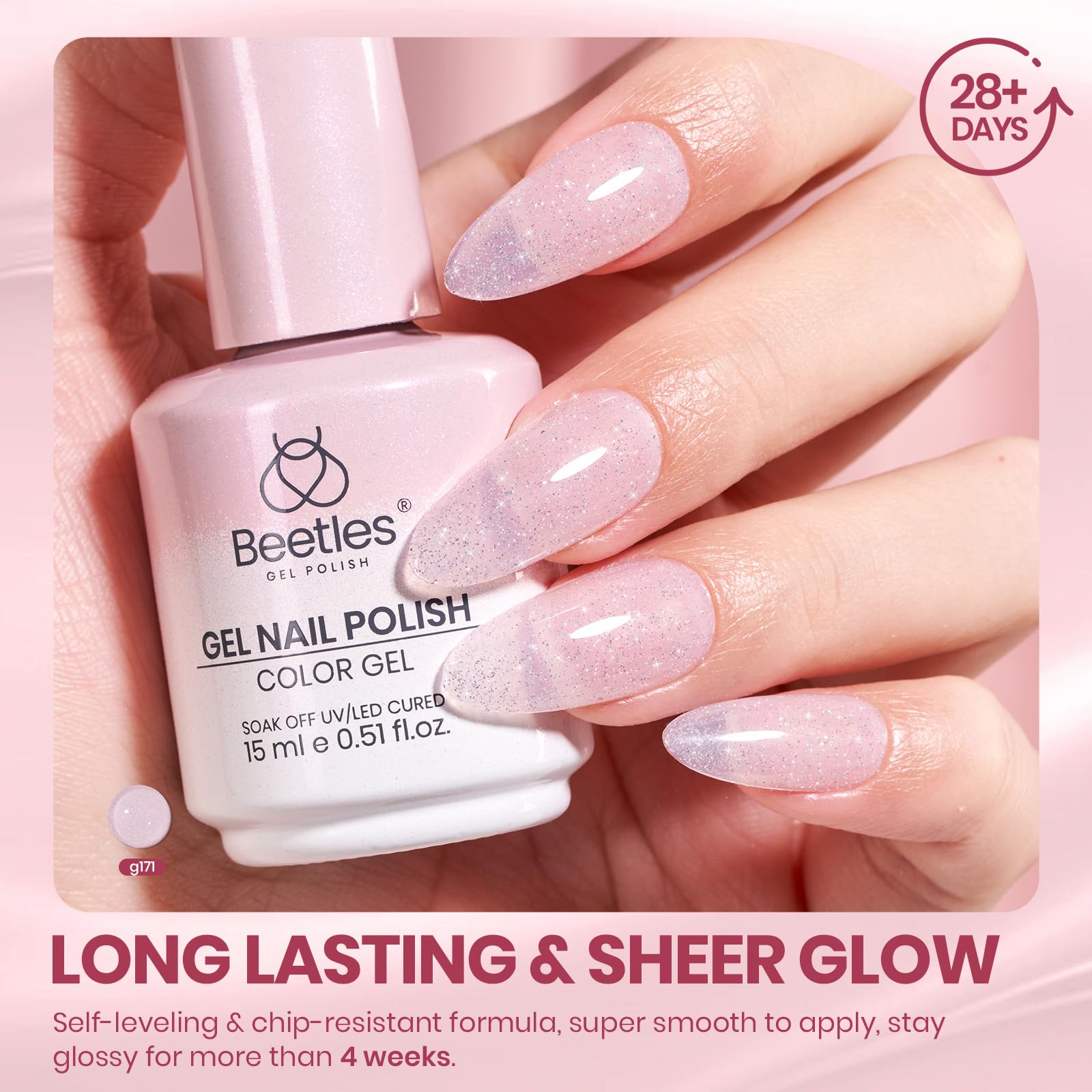 Beetles applied on nails in French style demonstrating natural shimmer and salon finish