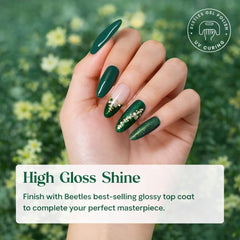 Beetles Gel Polish glitter swatches on a fan highlighting sparkle effect