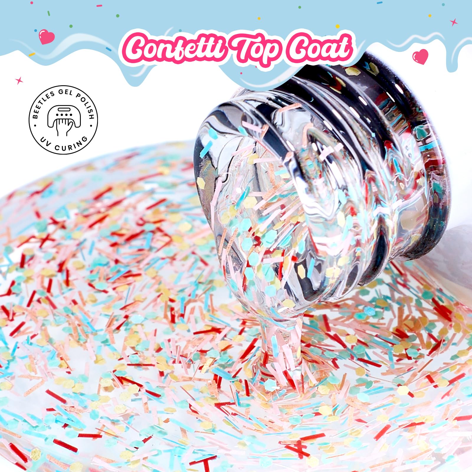 Beetles Gel Polish close-up glitter flakes showing multicolor confetti sparkle detail