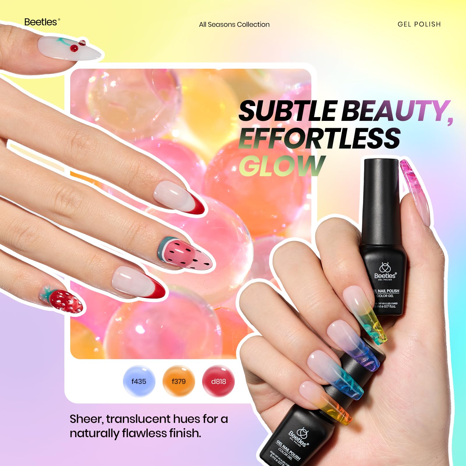 beetles glossy and matte top coats displayed to show high-shine and velvety options