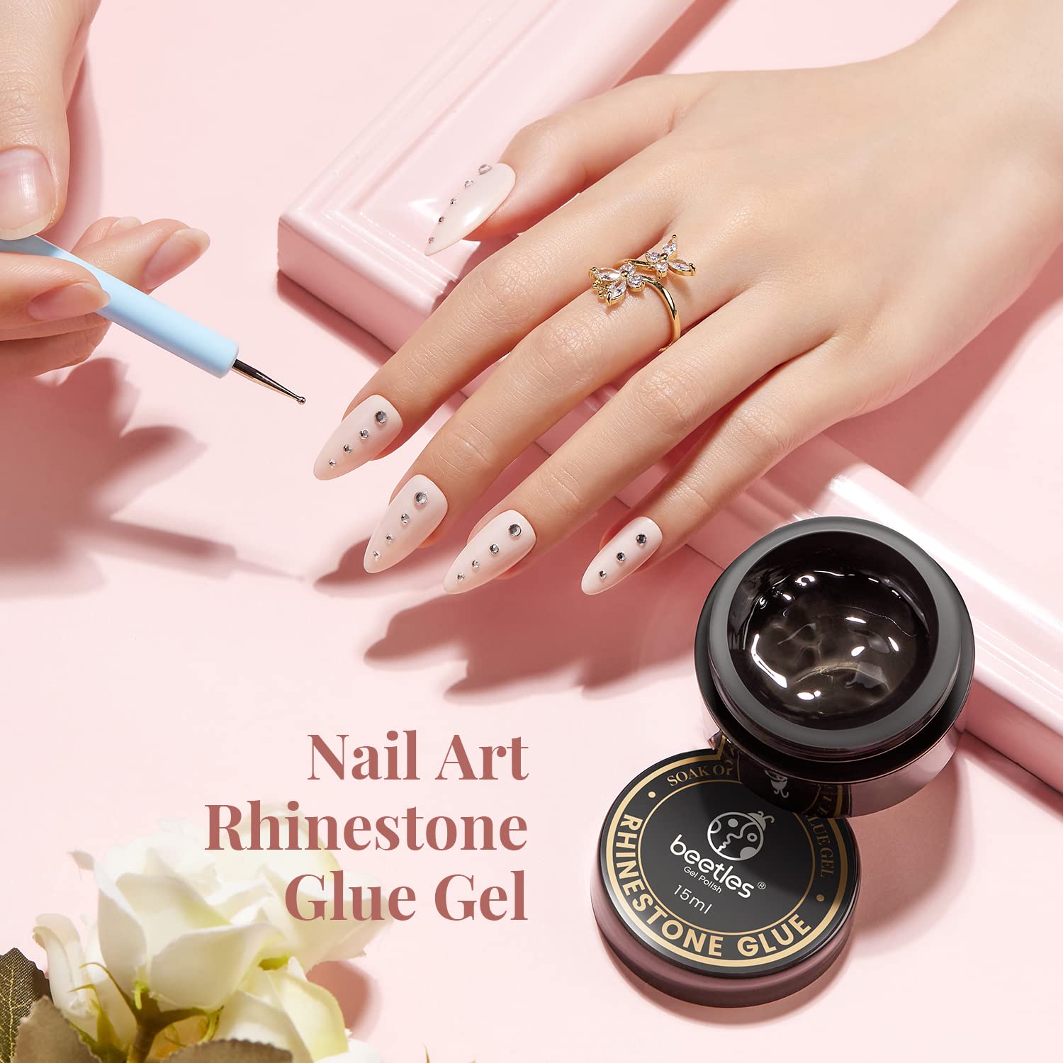 beetles cured gem on nail showing long-lasting hold and polished finish