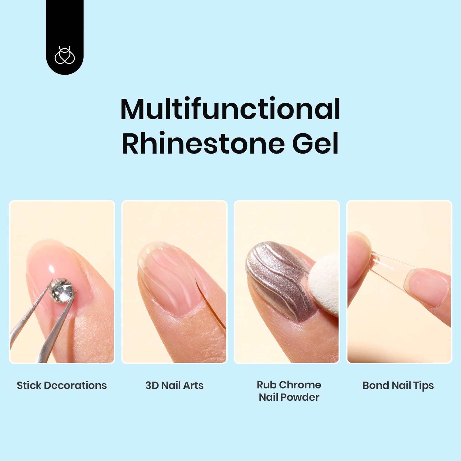 beetles gel polish being used to set rhinestones on a nail showing secure adhesion