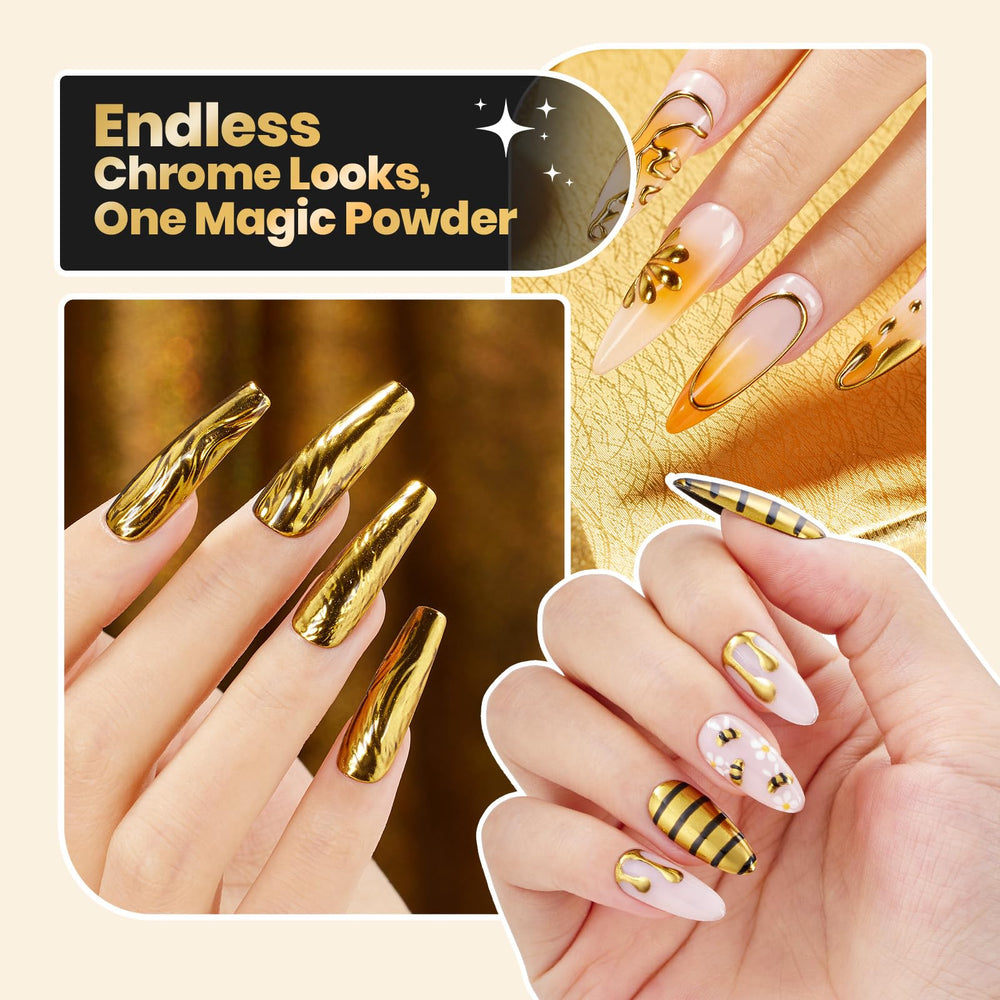 Beetles Gel Polish gold chrome swatch nails demonstrating mirror finish benefit