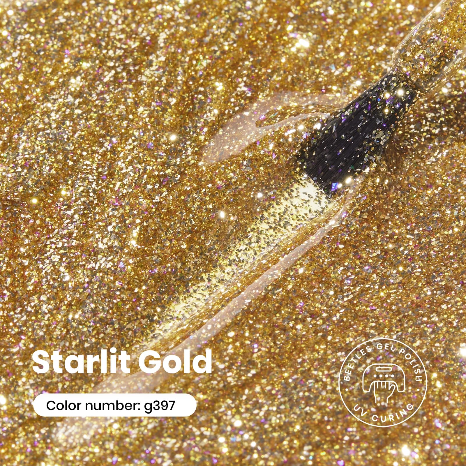 beetles gold close-up of holographic glitter particles enhancing sparkle