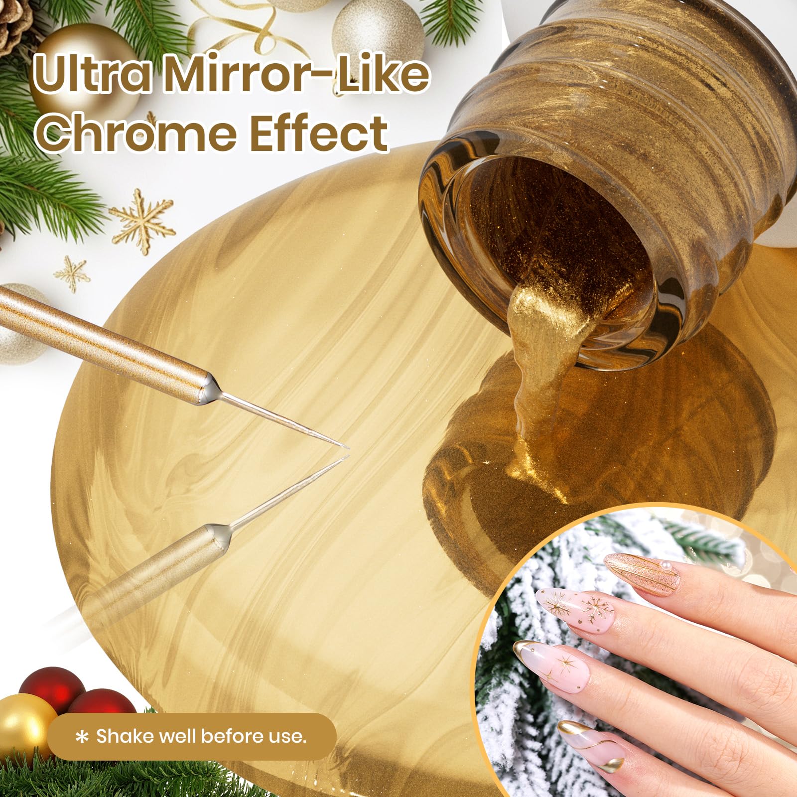 beetles metallic finish on nail demonstrating mirror chrome shimmer
