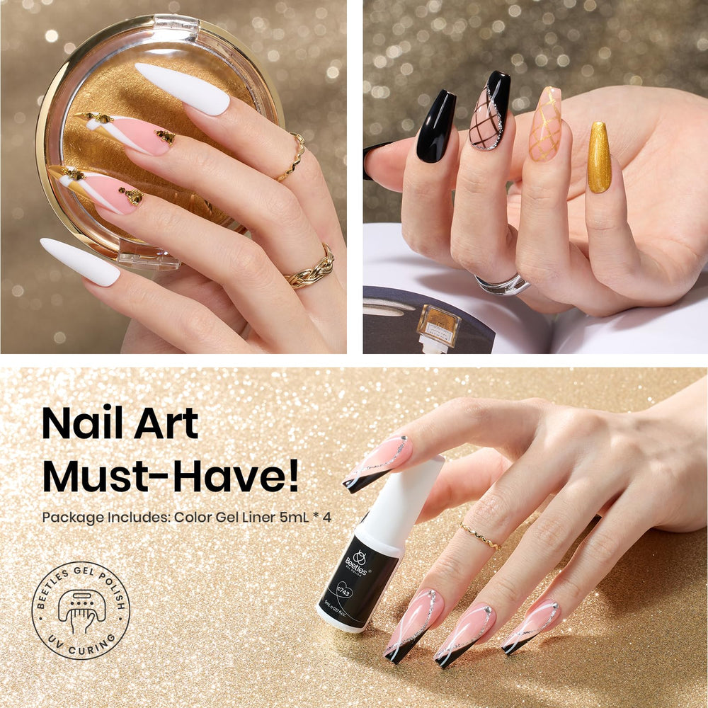 beetles gold and silver reflective swatches showing metallic shine benefit