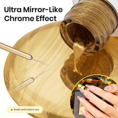 Beetles gold gel stroke close-up demonstrating mirror chrome reflective finish