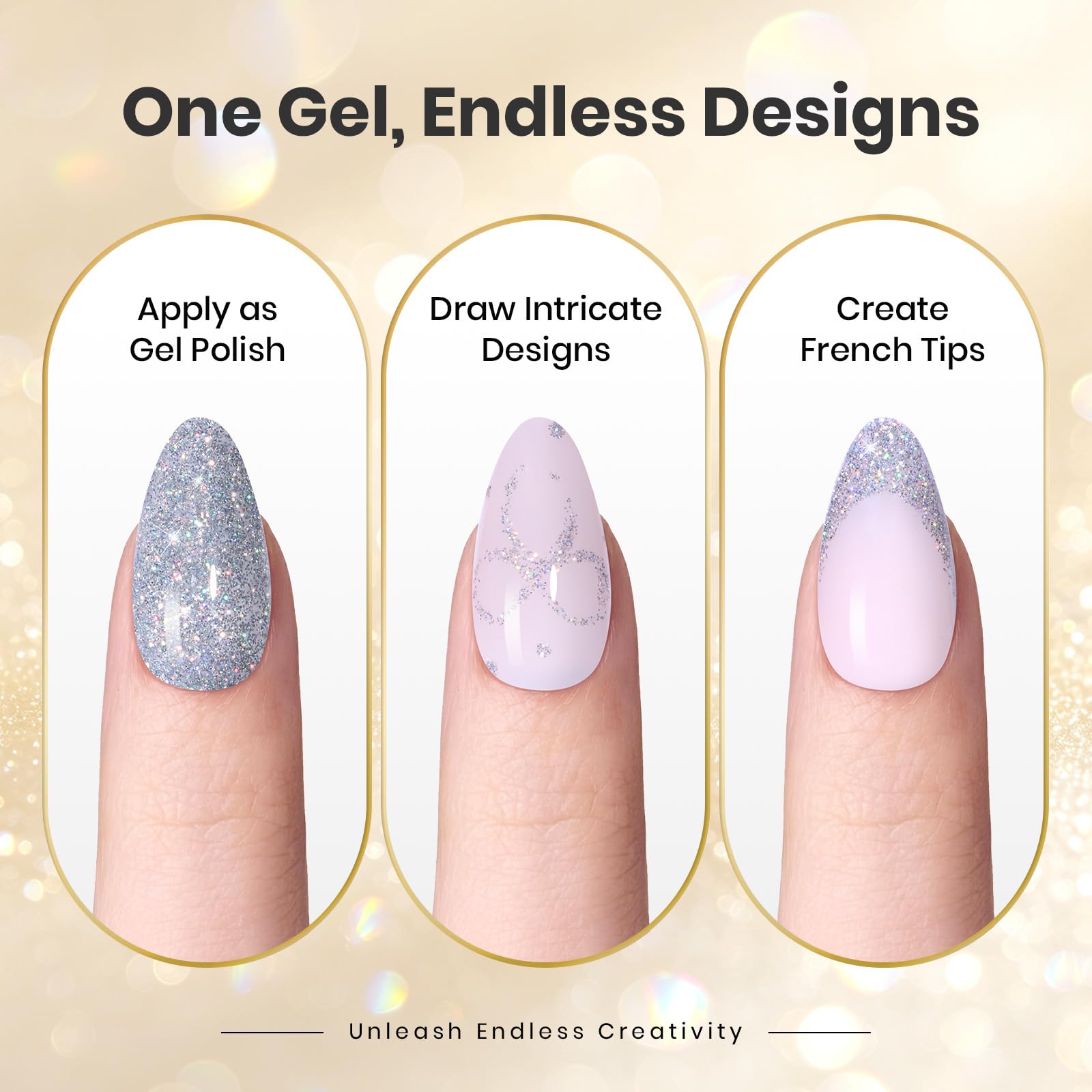 Beetles Gel Polish gold liner stroke on nail demonstrating warm metallic accent and clean application