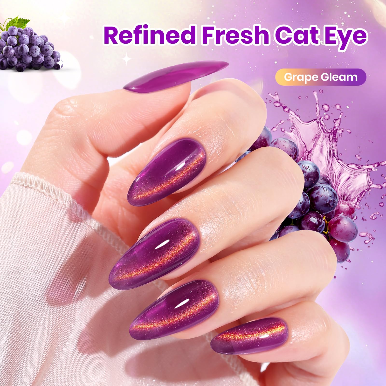 Beetles swatch on hand showing wearable purple manicure and long-lasting shine benefit