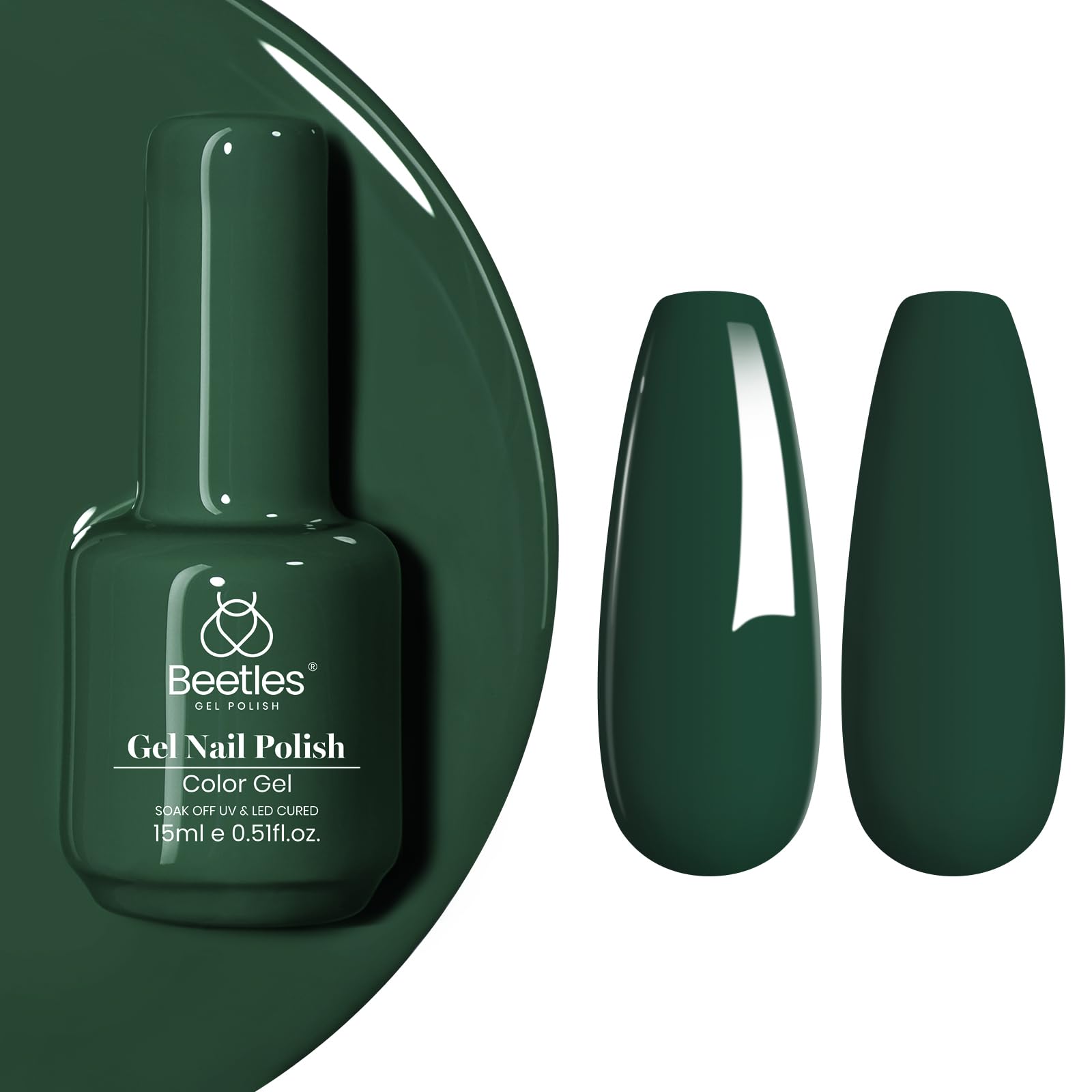 beetles gel polish front bottle dark emerald shows product and elegant color