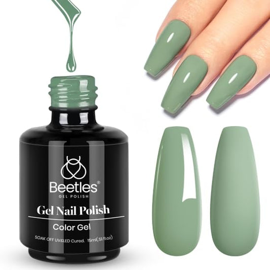 Beetles bottle front view showing green gel shade and clear labeling for easy selection