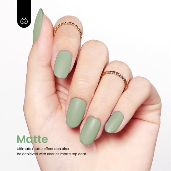 Beetles applied on nails hand swatch showing finished glossy manicure for style inspiration